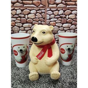 Coca Cola Bear Bank and Cups #A6